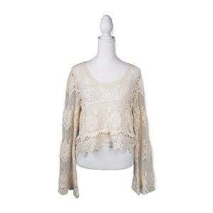 Staring at Stars Crochet Crop Top size Medium Ivory Long Sleeve Lace Blouse